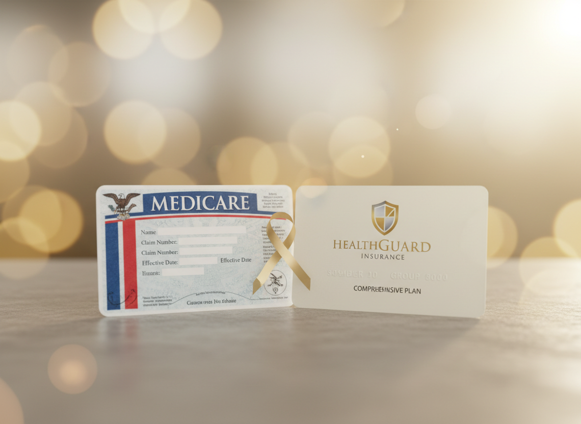 Medicare card paired with a generic private insurance card