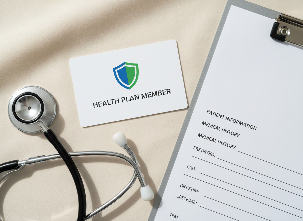 Generic private health insurance card with stethoscope — no insurer names shown